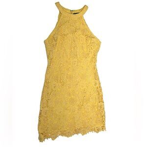 Lulu’s Yellow Lace Floral Sleeveless Mini Dress Flowers A-Line Summer Cute Sun